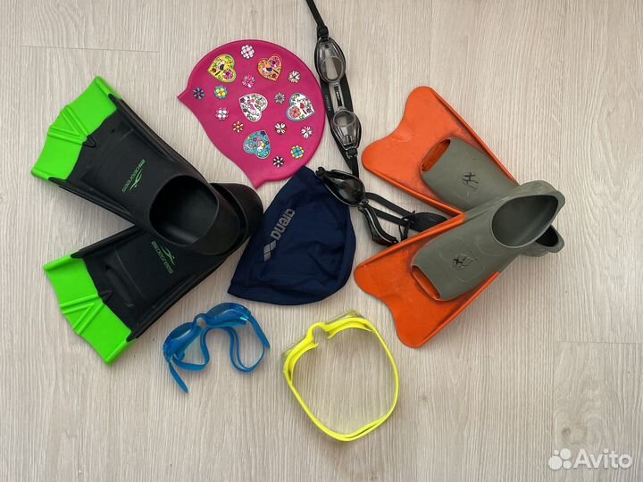 Очки, ласты 39-41,шапочки для плавания