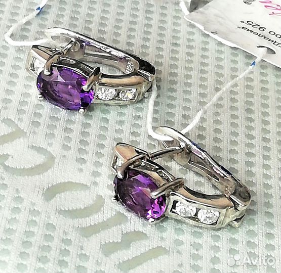 Серьги серебро аметист С232