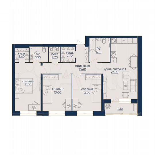 4-к. квартира, 94,2 м², 1/24 эт.