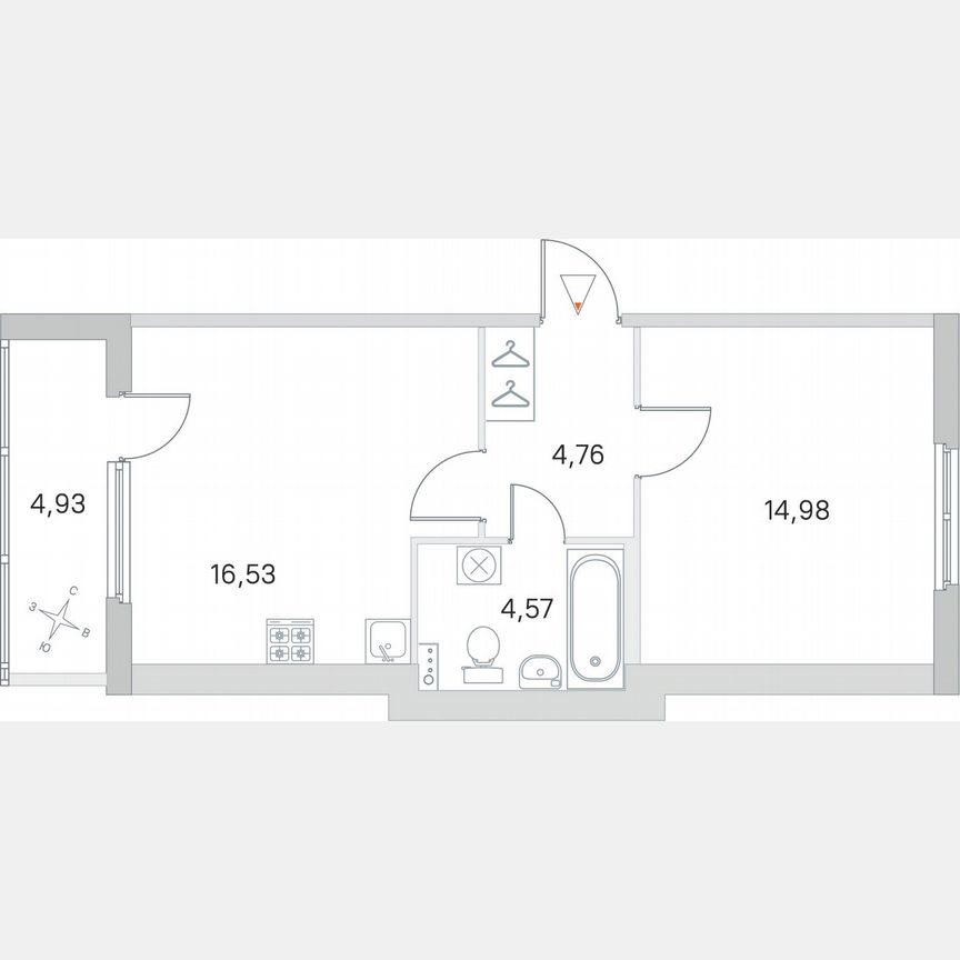 1-к. квартира, 43,3 м², 3/4 эт.