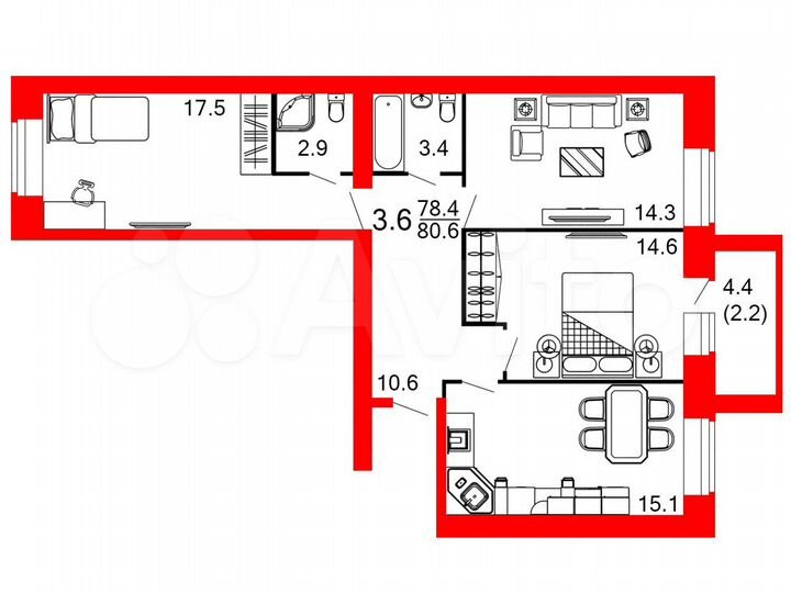 4-к. квартира, 80,9 м², 10/10 эт.