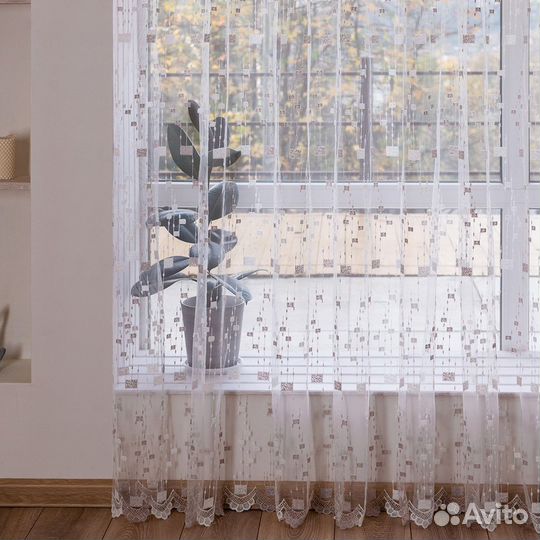 Тюль мона пудра готовый на окна пошив