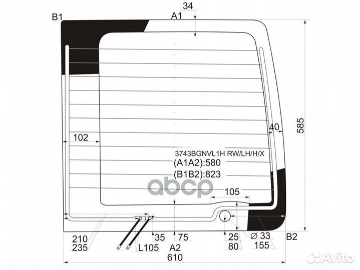 Стекло заднее (Цвет зеленый/ Обогрев) Ford Tourneo