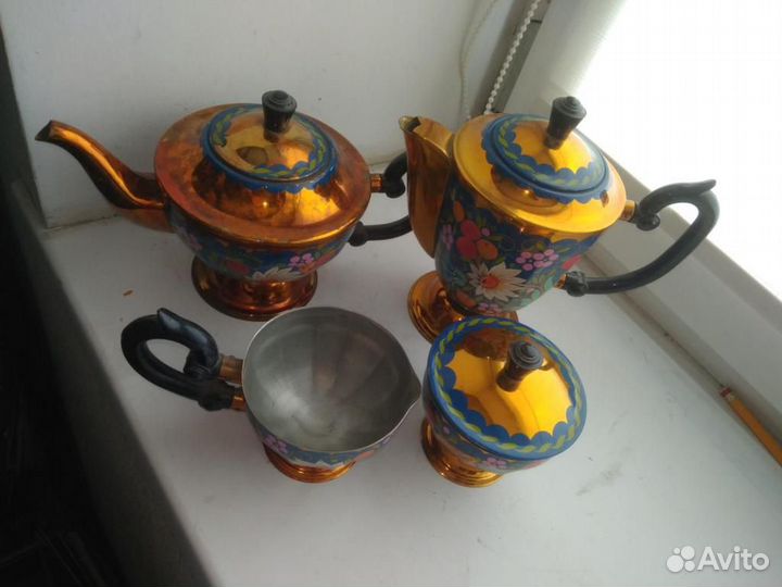 Кофейно-Чайный Набор. Красивая роспись.Металл СССР