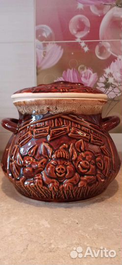 Большой керамический горшок с крышкой для духовки