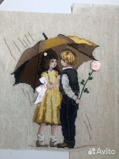 Картина мальчик и девочка ручная работа крестиком