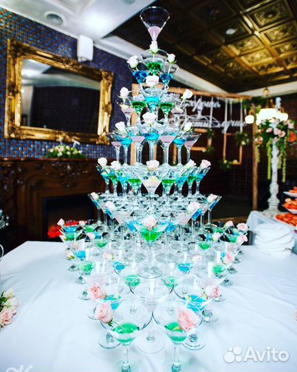 Пирамида шампанского, шоколадный фонтан, лимонад б