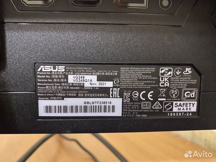 Монитор asus vg249q1a