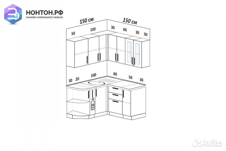 Кухня угловая Лондон 1.5 на 1.5 м дуб капучино