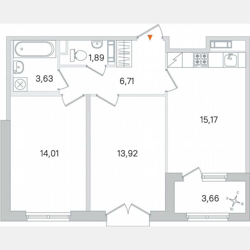2-к. квартира, 57,2 м², 4/4 эт.