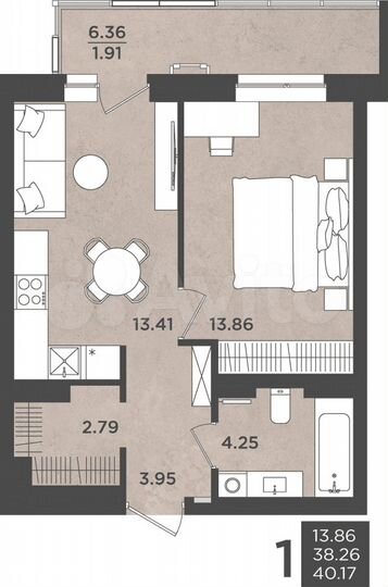 1-к. квартира, 40,2 м², 11/24 эт.
