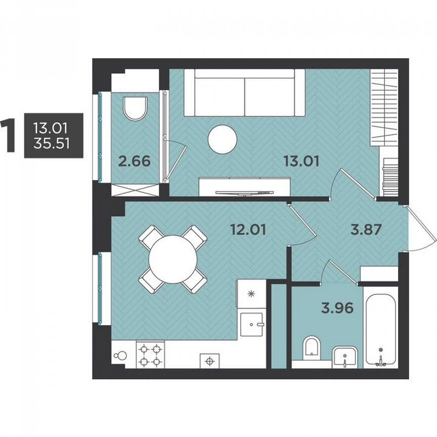1-к. квартира, 35,5 м², 2/4 эт.