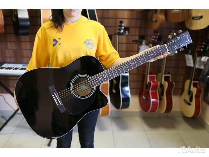 Caraya F601-BK с вырезом черная акустическая гитар