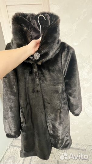 Искусственная шуба под норку с капюшоном