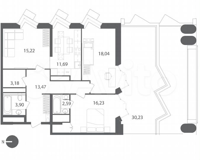 3-к. квартира, 93,4 м², 13/22 эт.