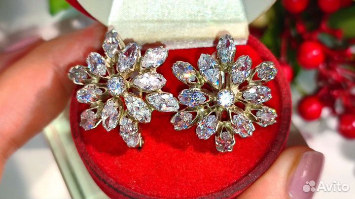 Винтаж серьги с хрусталем 28*28 мм, 13,41гр 925