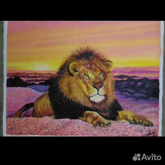 Картина,Лев на закате