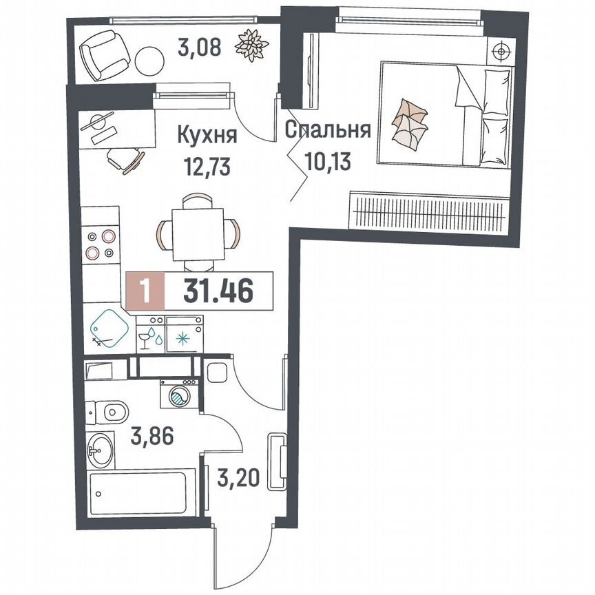 1-к. квартира, 31,5 м², 17/18 эт.