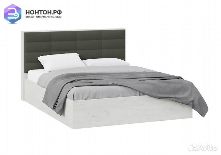 Кровать Агата дуб крафт белый / велюр серый