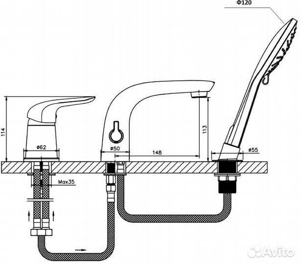 Смеситель на борт ванны Orange Otto M22-333CR.Хром