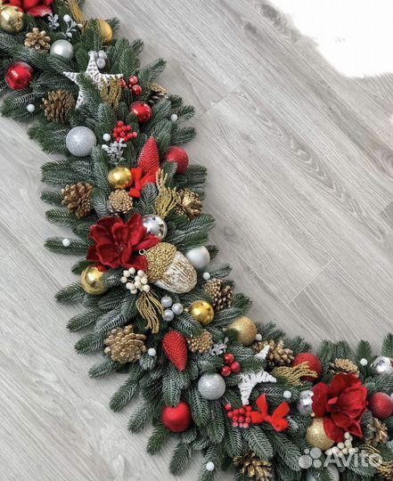 Новогодняя гирлянда, композиция, букет, цветы, ель