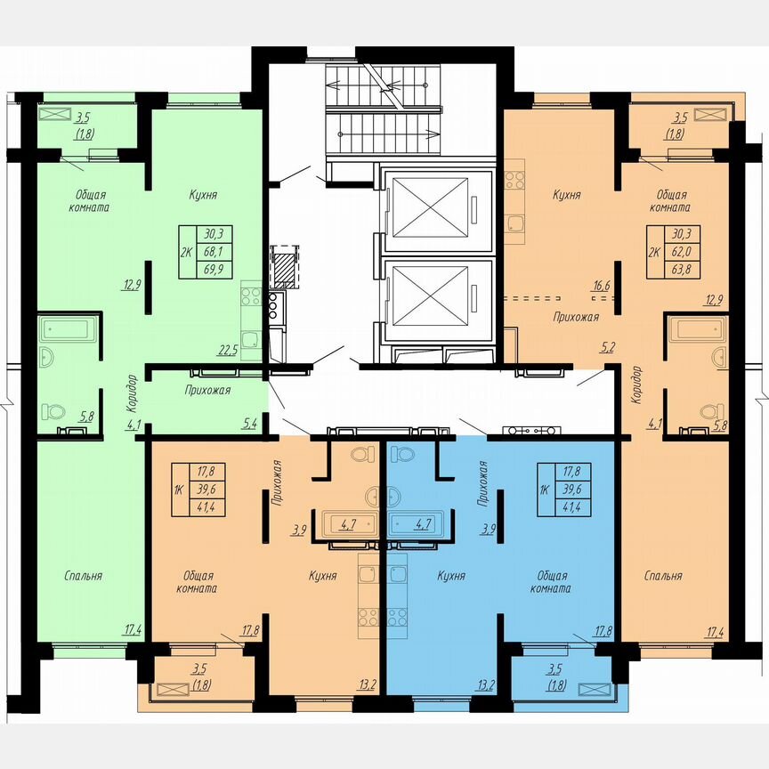 2-к. квартира, 63,8 м², 12/17 эт.