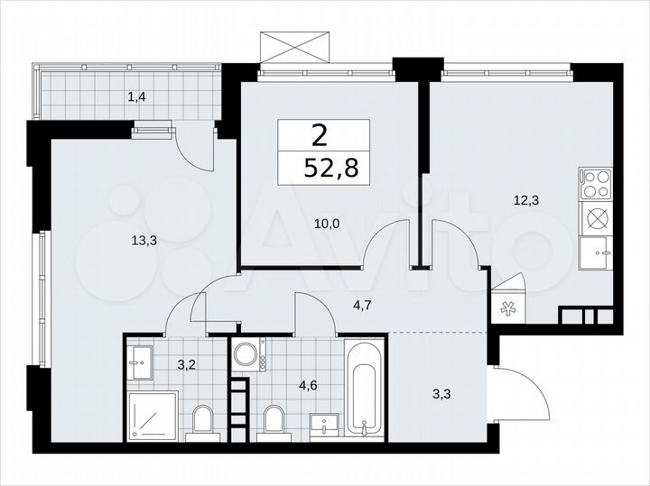 2-к. квартира, 52,8 м², 5/18 эт.