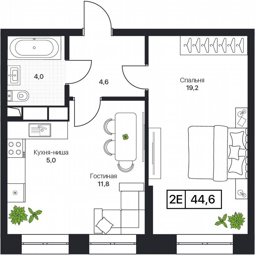 2-к. квартира, 44,6 м², 2/17 эт.