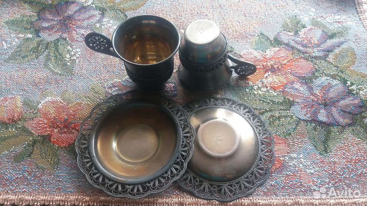 Чашечки с блюдцем мельхиор