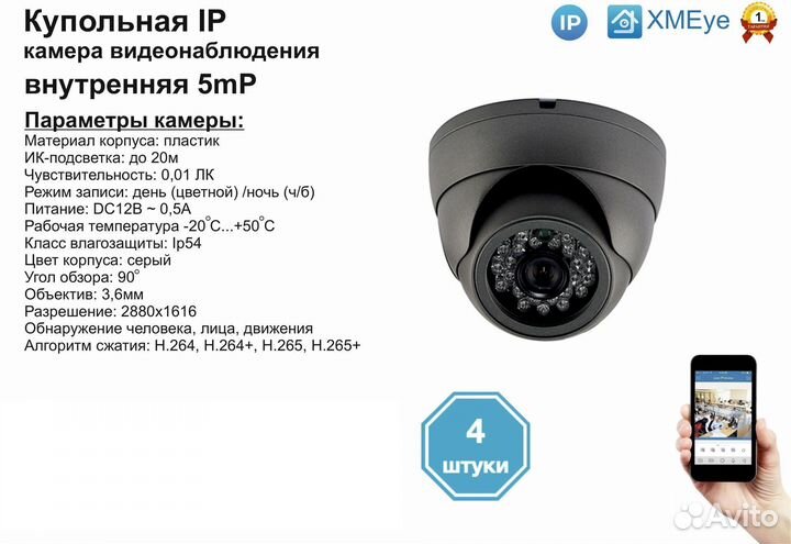 4шт) DVS300IP5MP. Внутренняя IP камера 5мП с ик до