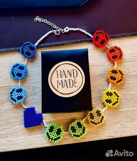 Колье из бисера смайлы, ожерелье, чокер, бусы