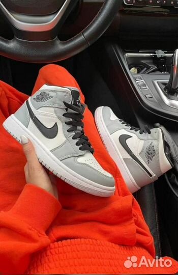 Кроссовки nike AIR jordan 1, серые С белым, высоки