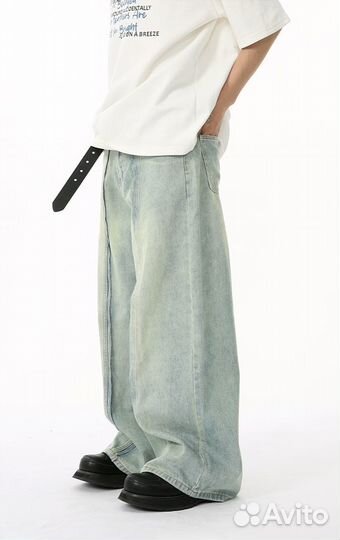 Джинсы Широкие со швом спереди (Светло-голубые)