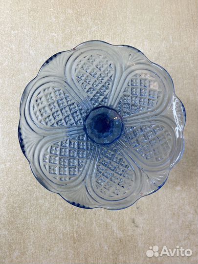 Ваза для фруктов на ножке СССР синее стекло