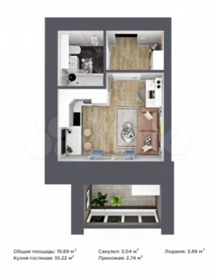 Квартира-студия, 19,9 м², 4/9 эт.
