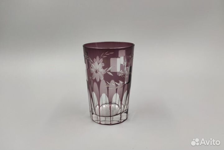 Красивый редкий стакан. Цветной резной хрусталь