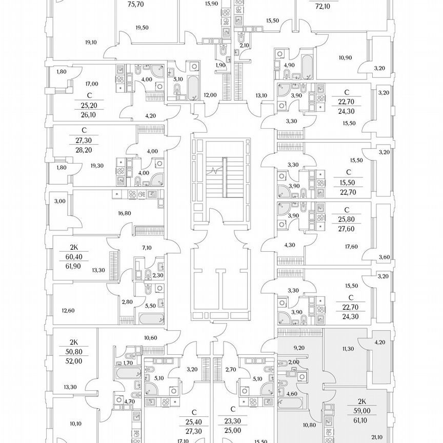 2-к. квартира, 61,1 м², 10/13 эт.