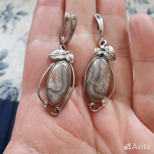 Серебряные серьги с мексиканским кружевным агатом