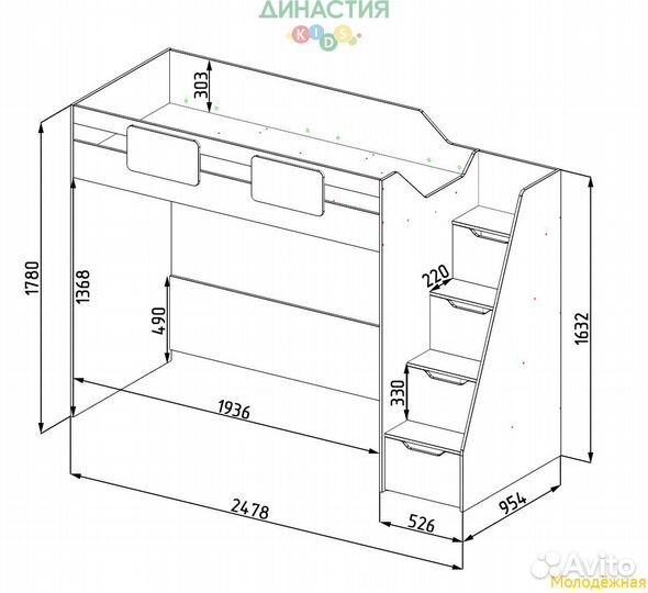 Кровать-чердак Лайт Лофт + выкатная 2-х ярусная кровать