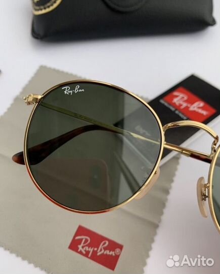 Очки ray ban round metal зеленые