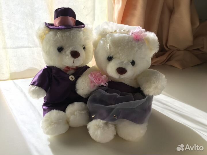 Свадебные мишки в фиолетовых костюмчиках