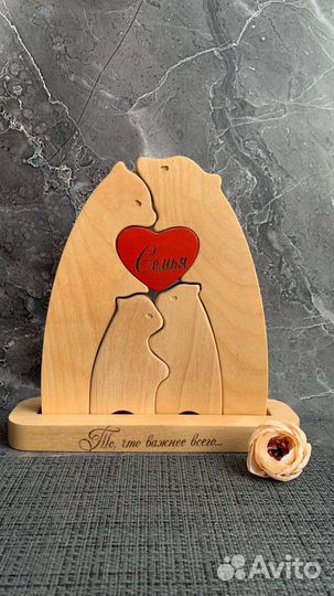 Семейный пазл медведи, фигурки из дерева