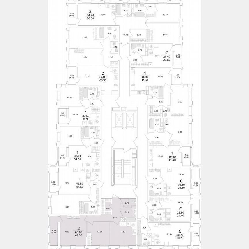 2-к. квартира, 69,3 м², 7/13 эт.