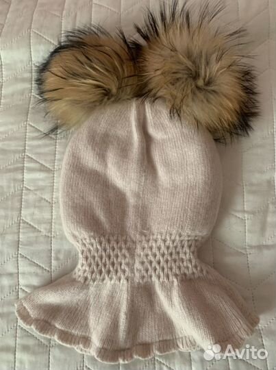 Шапка шлем с помпономи (енот). 52-54