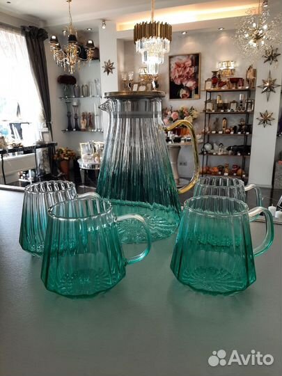 Набор питьевой, кувшин с 4 кружками, стекло