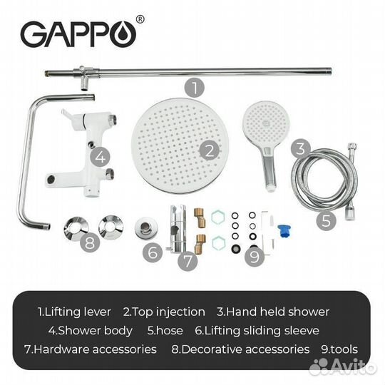 Душевая система с тропическим душем Gappo G2403-8