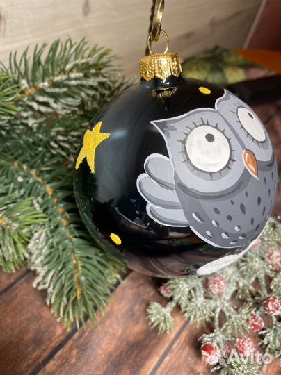 Дед мороз, Сова, Кот стеклянный шар 10см