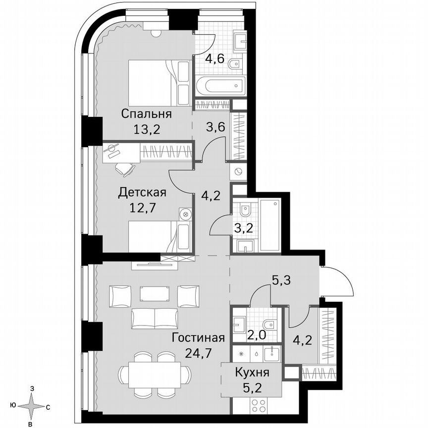 2-к. квартира, 82,9 м², 6/49 эт.
