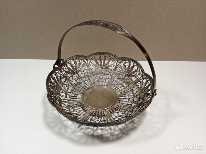 Ваза - конфетница мельхиоровая СССР, скань