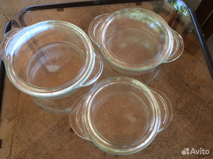 Стеклянная жаропрочная кастрюля комплект 3 шт